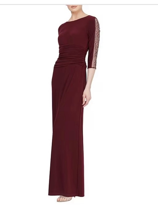 Ignite Evenings Dresses & Skirts - Embellished Sleeve Burgundy Maxi Dress